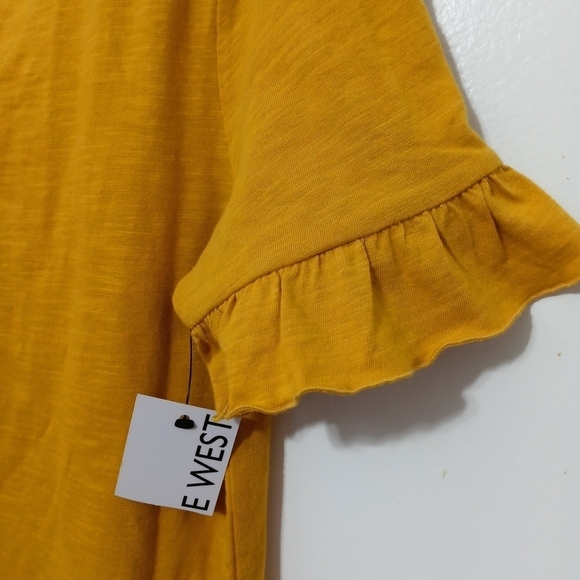 Nine West Women's Short Ruffled Sleeves V neck Deep Yellow Blouse NWT - Picture 2 of 9